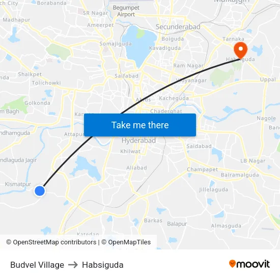 Budvel Village to Habsiguda map
