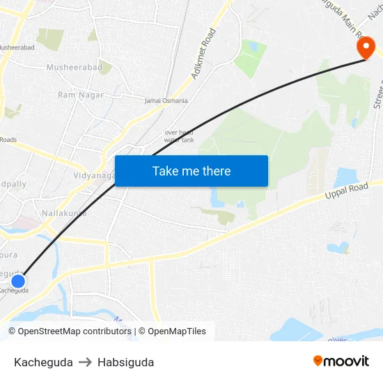 Kacheguda to Habsiguda map