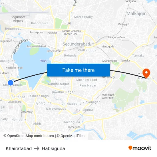 Khairatabad to Habsiguda map