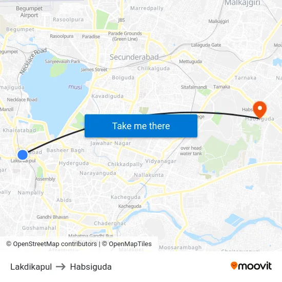 Lakdikapul to Habsiguda map
