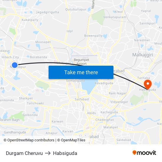 Durgam Cheruvu to Habsiguda map