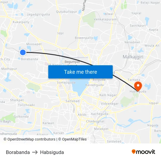 Borabanda to Habsiguda map
