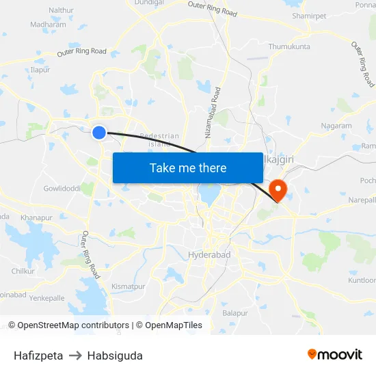 Hafizpeta to Habsiguda map