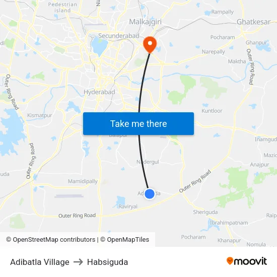Adibatla Village to Habsiguda map