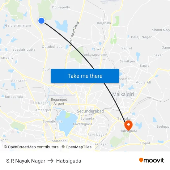 S.R Nayak Nagar to Habsiguda map