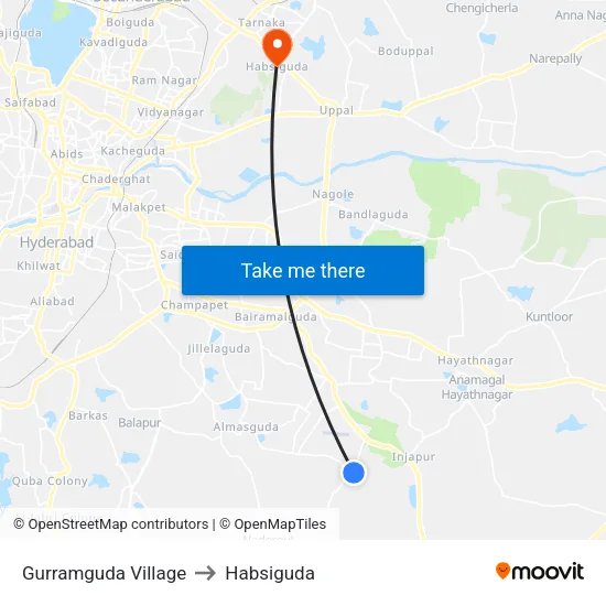 Gurramguda Village to Habsiguda map