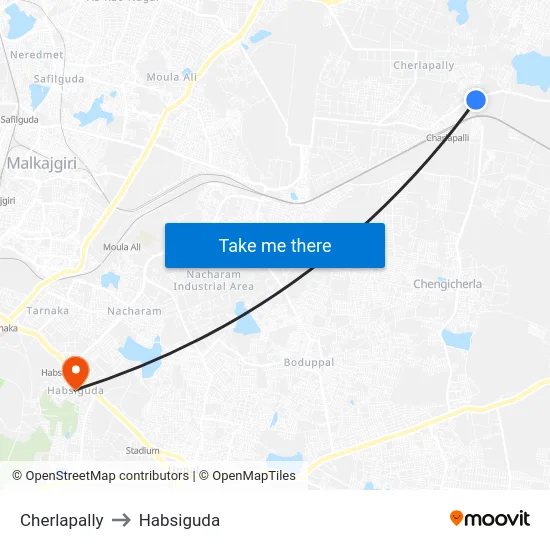 Cherlapally to Habsiguda map