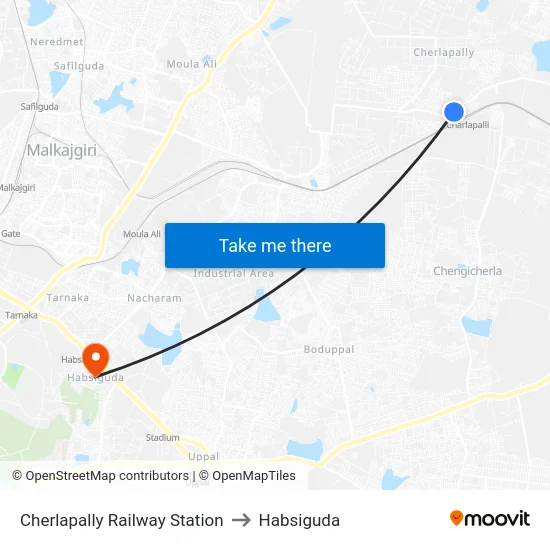Cherlapally Railway Station to Habsiguda map