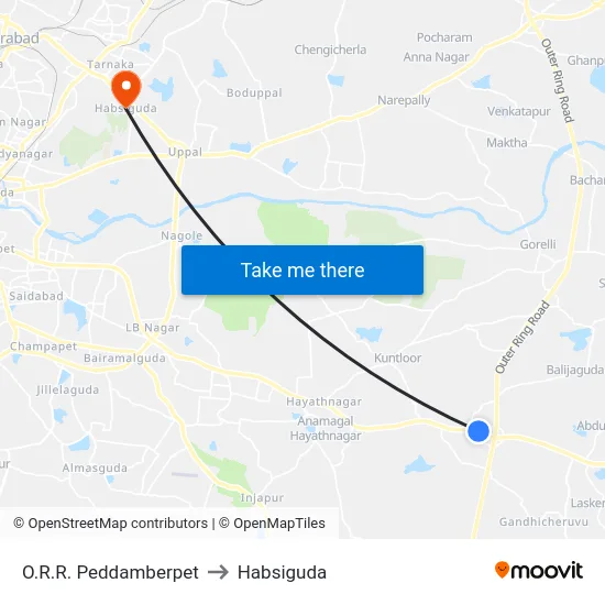O.R.R. Peddamberpet to Habsiguda map