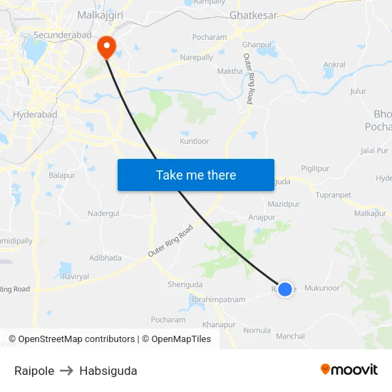 Raipole to Habsiguda map
