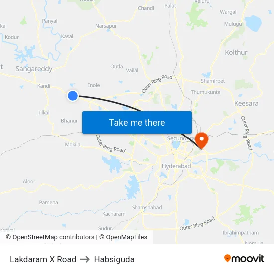Lakdaram X Road to Habsiguda map