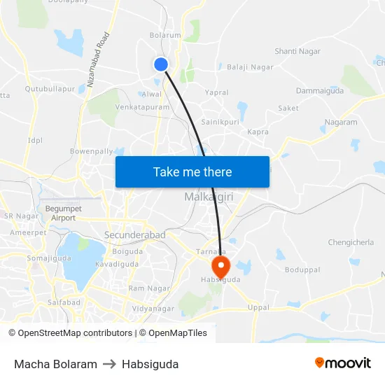 Macha Bolaram to Habsiguda map