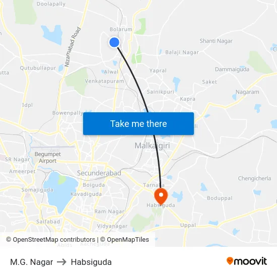 M.G. Nagar to Habsiguda map