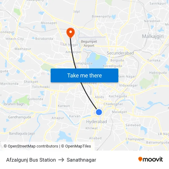 Afzalgunj Bus Station to Sanathnagar map