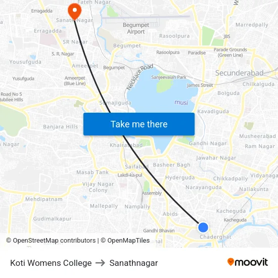 Koti Womens College to Sanathnagar map