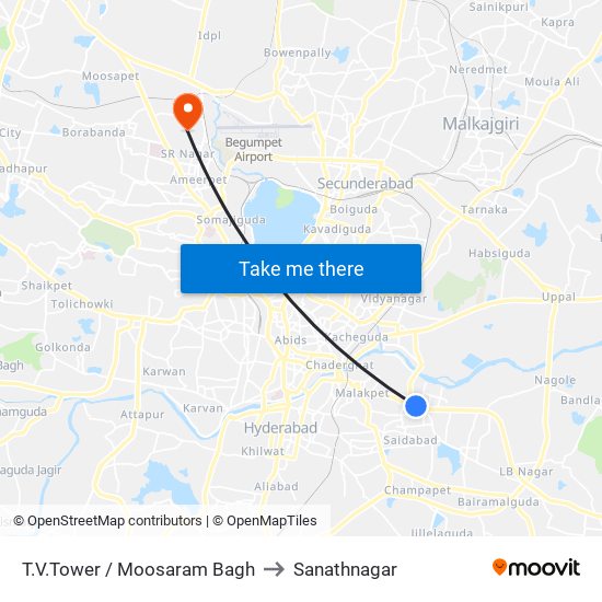 T.V.Tower / Moosaram Bagh to Sanathnagar map