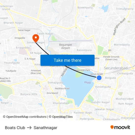 Boats Club to Sanathnagar map