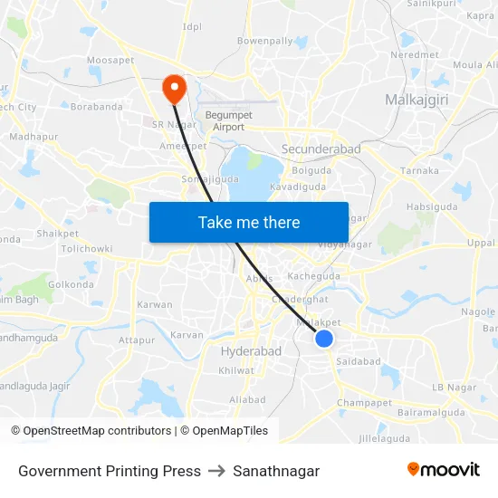 Government Printing Press to Sanathnagar map