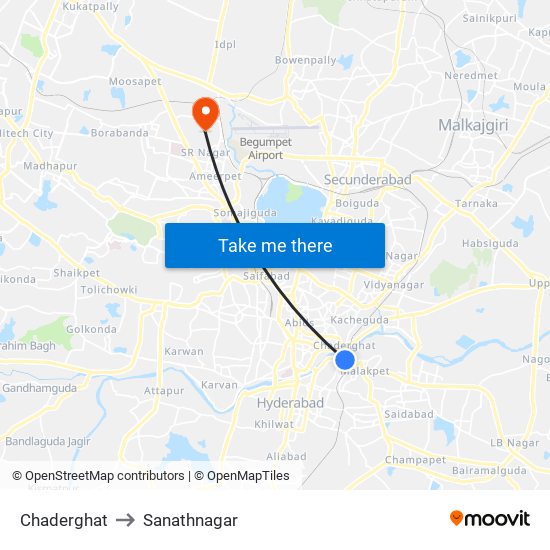 Chaderghat to Sanathnagar map