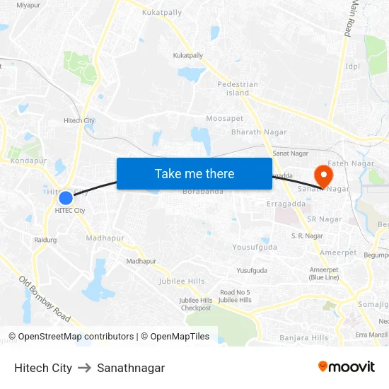 Hitech City to Sanathnagar map
