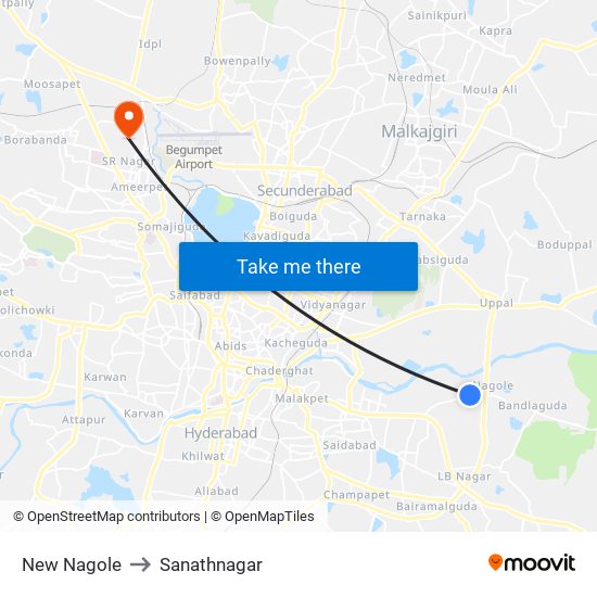 New Nagole to Sanathnagar map