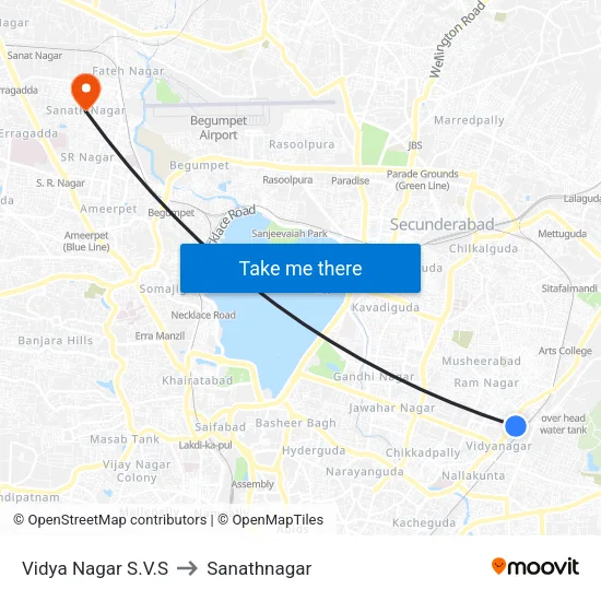 Vidya Nagar S.V.S to Sanathnagar map