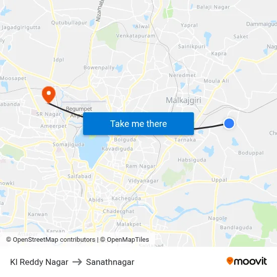 Kl Reddy Nagar to Sanathnagar map
