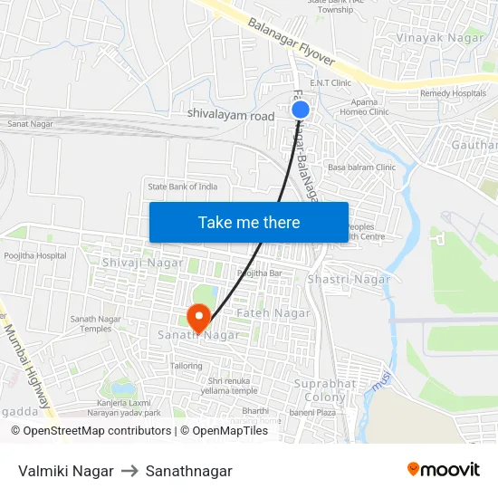 Valmiki Nagar to Sanathnagar map