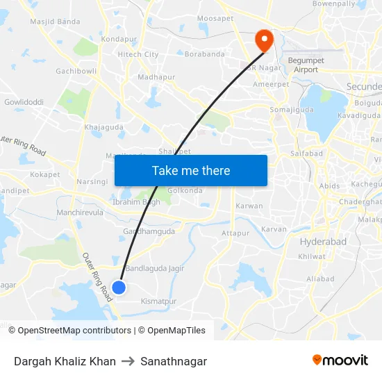 Dargah Khaliz Khan to Sanathnagar map