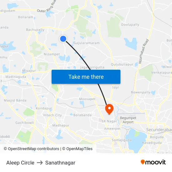 Aleep Circle to Sanathnagar map