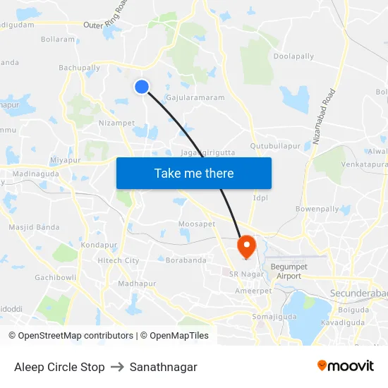 Aleep Circle Stop to Sanathnagar map