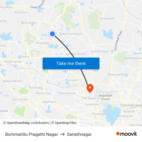 Bommarillu Pragathi Nagar to Sanathnagar map