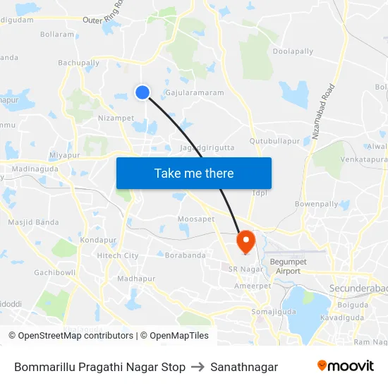 Bommarillu Pragathi Nagar Stop to Sanathnagar map