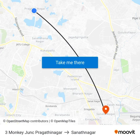 3 Monkey Junc Pragathinagar to Sanathnagar map