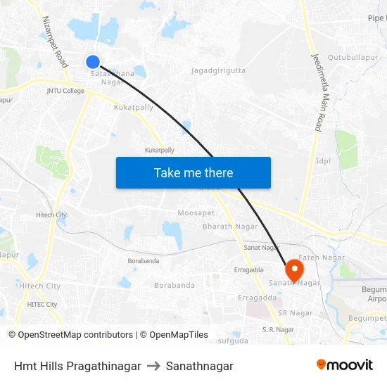 Hmt Hills Pragathinagar to Sanathnagar map