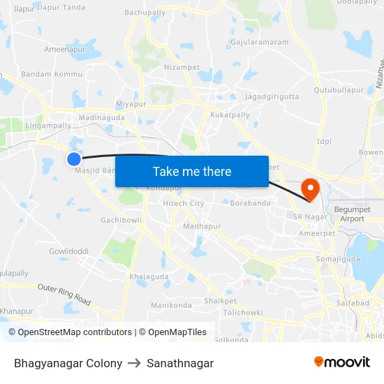 Bhagyanagar Colony to Sanathnagar map