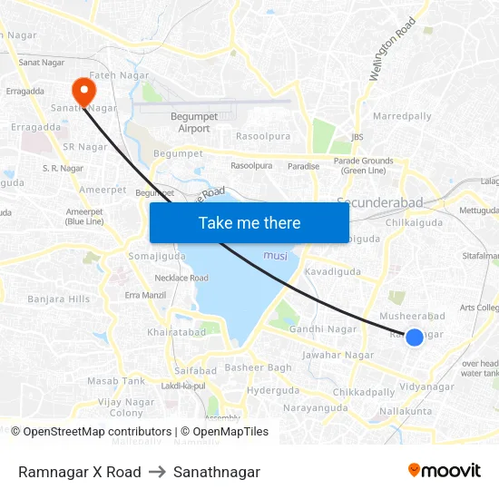 Ramnagar X Road to Sanathnagar map