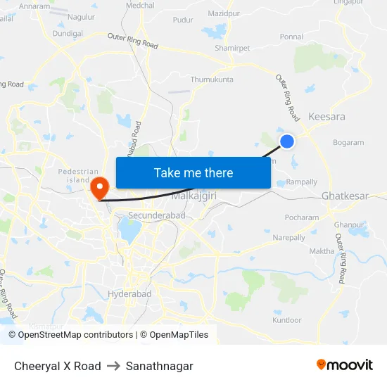 Cheeryal X Road to Sanathnagar map