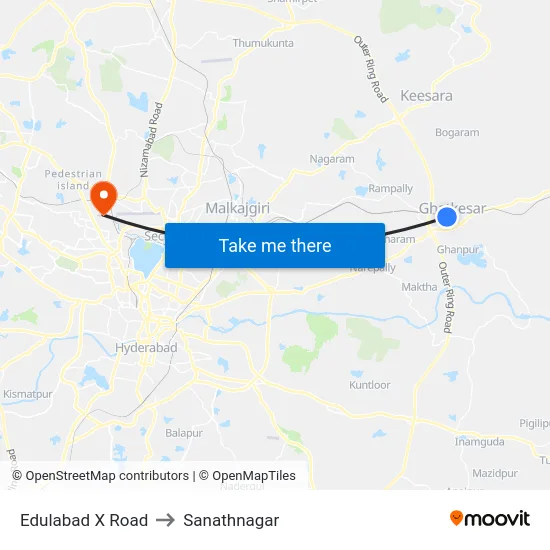 Edulabad X Road to Sanathnagar map