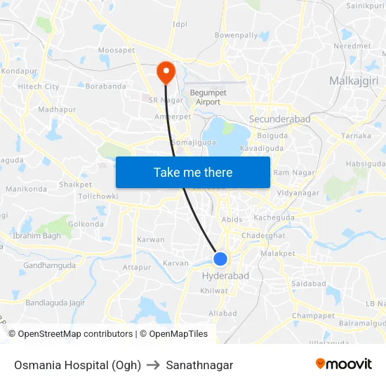 Osmania Hospital (Ogh) to Sanathnagar map