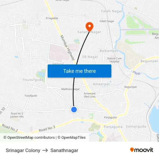 Srinagar Colony to Sanathnagar map