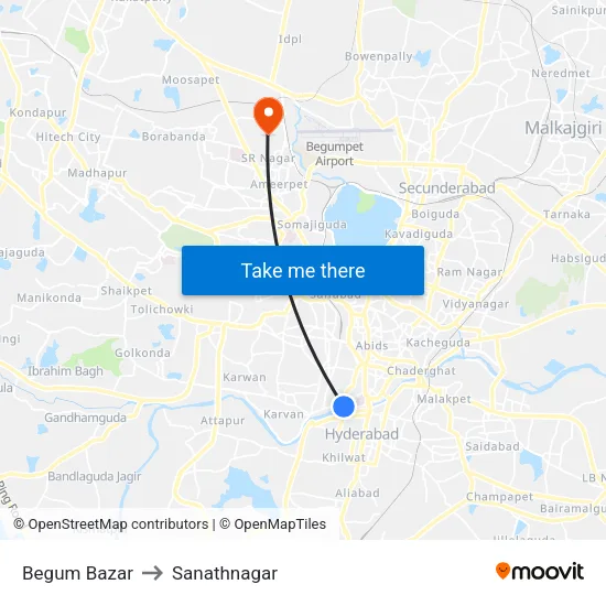 Begum Bazar to Sanathnagar map