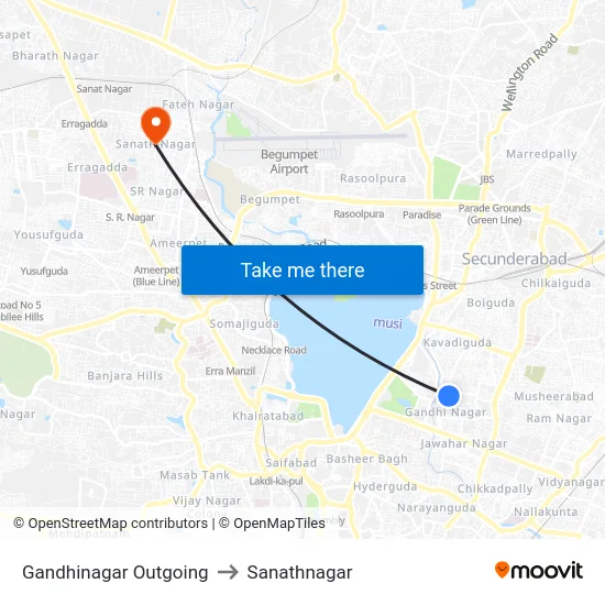Gandhinagar Outgoing to Sanathnagar map