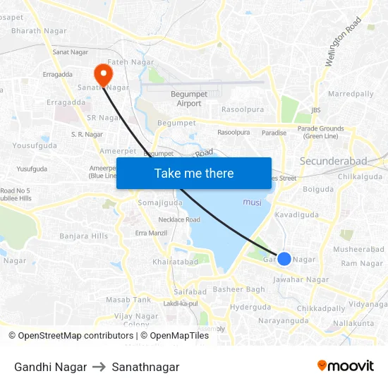 Gandhi Nagar to Sanathnagar map