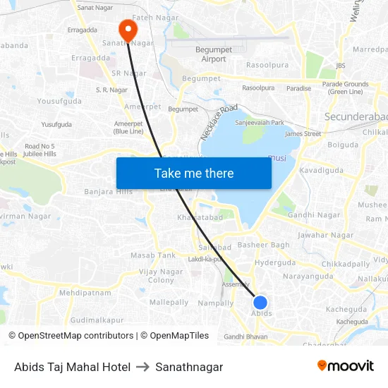 Abids Taj Mahal Hotel to Sanathnagar map