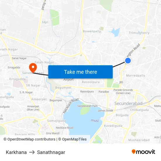 Karkhana to Sanathnagar map