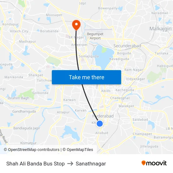 Shah Ali Banda Bus Stop to Sanathnagar map