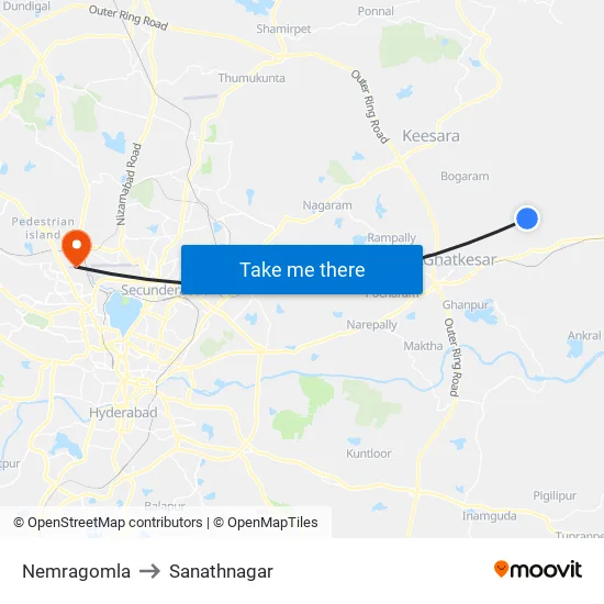 Nemragomla to Sanathnagar map