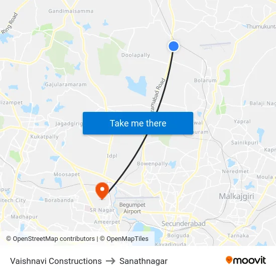 Vaishnavi Constructions to Sanathnagar map
