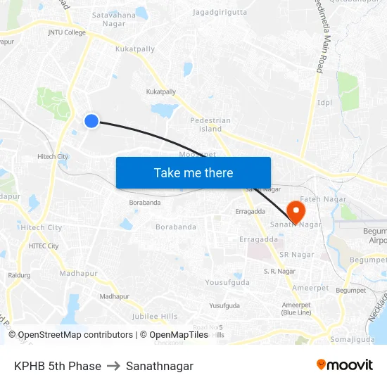 KPHB 5th Phase to Sanathnagar map